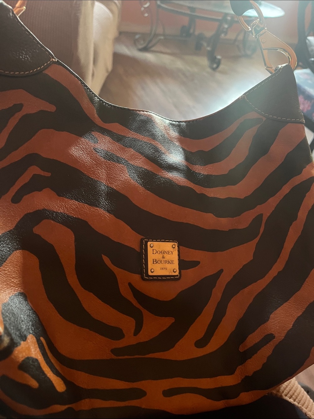 Dooney & Bourke Brown and Black Zebra-Print Hobo